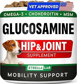 Glucosamine Treats for Dogs - Joint Supplement w/Omega-3 Fish Oil - Chondroitin, MSM - Advanced Mobility Chews - Joint Pain Relief - Hip & Joint Care - Chicken Flavor - 120 Ct - Made in USA