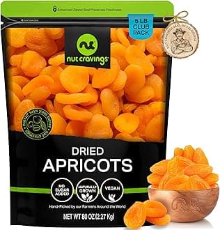 NUT CRAVINGS - Dried Turkish Apricots, No Sugar Added, Unsweetened (80oz, 5 LB, Bulk) Sweet Healthy Snack, Vegan, Resealable Bag