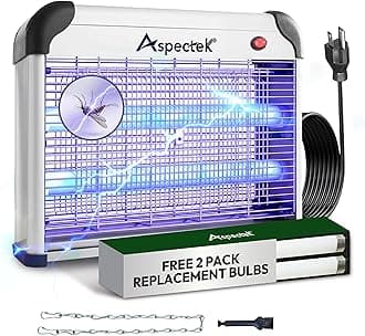 Aspectek 20W Electric Bug Zapper for Indoor Use. Effective Against Mosquitoes and Flies. 2 Extra Replacement Bulbs Included. Lightweight Design, 2800V Powerful Grid, Easy Cleaning, Washable Tray.