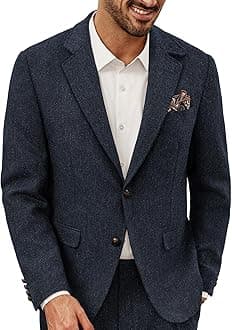 PJ PAUL JONES Mens Blazer Vintage Wool Blend Sport Coat Herringbone Tweed Blazer Suit Jacket with Pocket Square