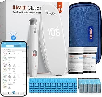iHealth Gluco+ Wireless Smart Blood Glucose Monitor Kit with Free App, 100 Glucometer Strips, 100 Lancets, 1 Blood Sugar Monitor, 1 Lancing Device, Portable Diabetes Testing Kit for Home Use