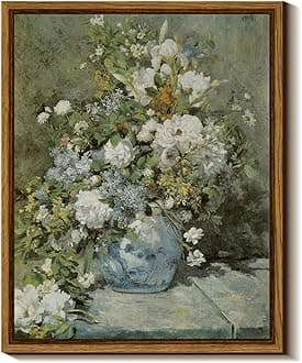 ARPEOTCY Floral Wall Art Prints, Vintage French Flower Framed Canvas Art Home Decor, Ceramic Vase Floral Oil Paintings for Living Room, Bathroom, Desktop Decor, 8"x10"