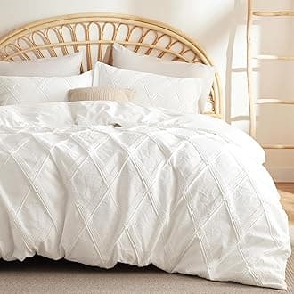 Bedsure Boho King Duvet Cover Size - Boho Bedding Duvet Cover Set for All Seasons, Shabby Chic Jacquard Home Bedding (White,Geometric,King Size,104" x 90")