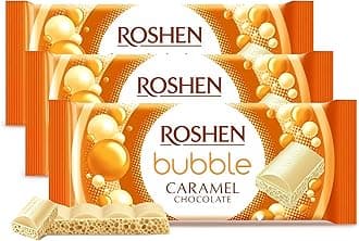 Roshen Aerated Bubble Chocolate Bar, White Chocolate with Rich Caramel Taste, 2.82 oz (Pack of 3) Light, Fluffy, Melt-in-Your-Mouth Experience, Kosher Dairy, Halal