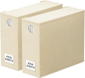 SpaceAid 2 Pack Bed Sheet Organizers and Storage, Foldable Sheet Organizer for Linen Closet, Sheets Set Folder Keeper with Window XL (Queen & King Size) Organizing Bedding Container (Beige, 2 Pack)