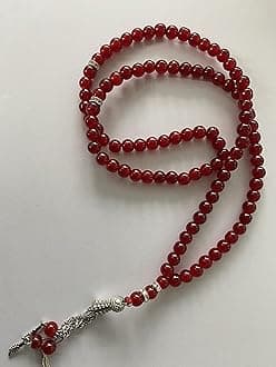 Glass 99 Prayer Misbah Rosary Islamic Beads Counter Spiritual Round Beads (Red)
