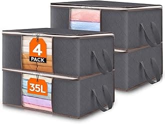 Lifewit 4 Pack 35L Clothes Storage Bins with Lids, Foldable Blanket Storage Bags with Zippers, Clear Window and Reinforced Handles, Closet and Organization for Clothing, Sweater, Comforter, Bedding