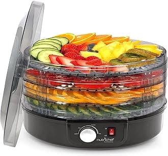NutriChef - Countertop Electric Dehydrator - Professional Multi-Level Food Preserver - Dehydrate Fish, Meats, Mushrooms, Fruits & Vegetables - 5 Easy Stackable Trays