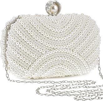Xuhal Pearl Clutch Purse Women Evening Bag Beaded Handbag Artificial Pearl Bride Purse with Chain for Wedding 1920s Party