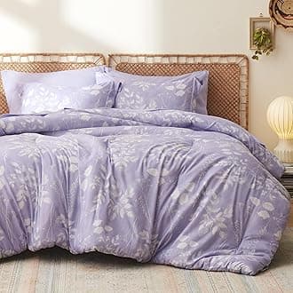 Bedsure Full Comforter Set - 7 Pieces Light Purple Floral Bedding Sets Full Bed in a Bag with Reversible Botanical Flowers Comforter, Sheets, Pillowcases & Shams