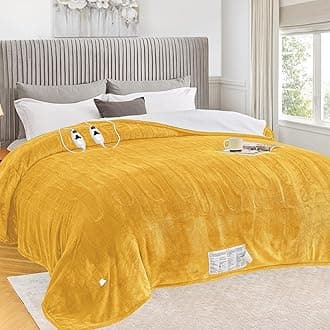 greenoak Heated Blanket Electric Queen Size 84"X90" Dual Control, Heating Blankets with 10 Levels 8 Hours Auto-Off, Soft Flannel Fluffy House Warming Gifts for Grandma Seniors Mom,Ginger Yellow