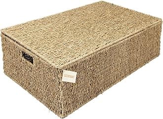 woodluv Seagrass Under Bed Handwoven Storage Box Chest Basket - Large