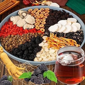 Panax & Mulberry Herbal Tea,Ginseng Five Treasures Tea, Kidney Formula Six Treasure Teas, Panax Wolfberry Mulberry Herbal Goji Berry Red Date Teas Formula Traditional Chinese Blend (30bags)
