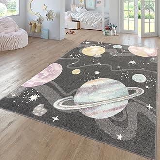 TT Home Nursery Area Rug Kids Rug For Bedroom Girls Boys Modern Rainbow Cloud Rug Animal Motif Colourful, colour:Anthracite, Size:160 cm round