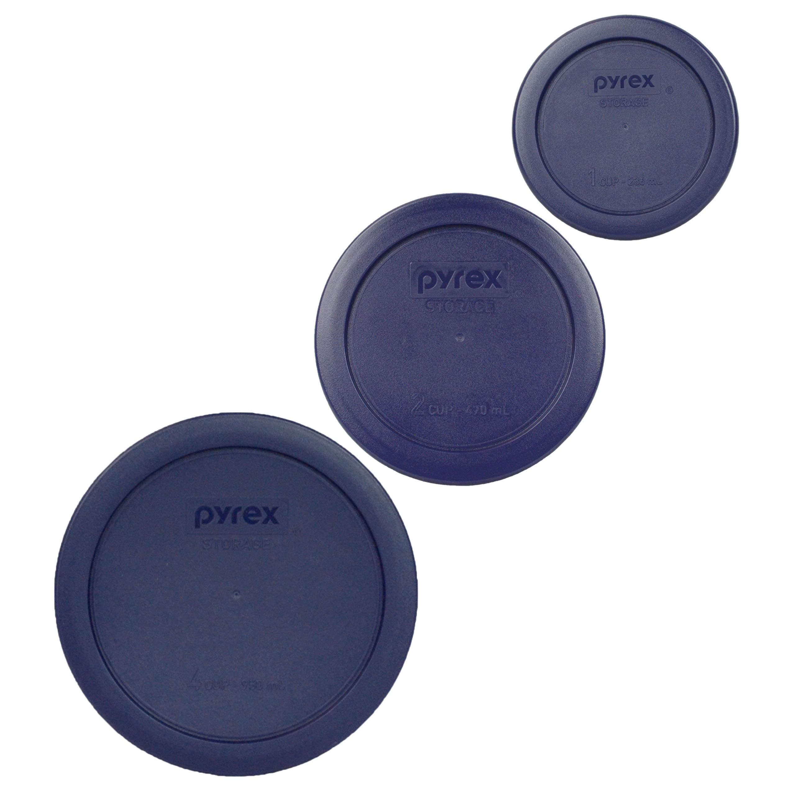 Bundle - 3 Items: (1) 7200-PC 2-Cup, (1) 7201-PC 4-Cup, (1) 7202-PC 1-Cup Blue Plastic Lids Made in the USA