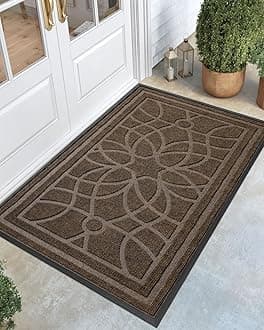 Front Door Mat Outside Entrance, Heavy Duty Non Slip Low Profile Doormat for Entryway, Trap Dirt and Moisture Welcome Mats, Easy Clean, Patio, Garage, 5x3, Brown