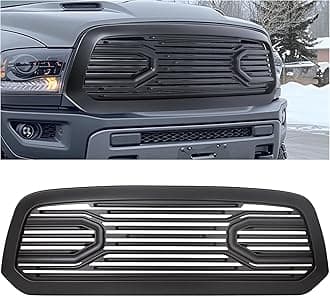 HECASA Front Big Horn Grille Compatible with 2013-2018 Dodge RAM 1500 (W/o Light) Replacement Shell Black grill