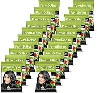 Prem Dulhan Natural Henna Hair Color for Vibrant & Long-Lasting Results Natural Black Shade Ammonia-Free Coloring, Sachets (10 g/0.35 Ounce (Pack of 20))