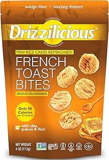 Drizzilicious Mini Rice Cakes French Toast - Rice Crisps, Healthy Snack for Adults and Kids, Flavored Rice Cakes, Vegan, Gluten Free, Allergen Free, Only 90 Calories Per Serving - 4 oz (Pack of 6)