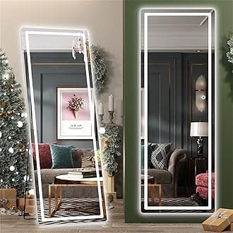 Hasipu 65" x 22" Lighted Floor Standing LED Mirror, Full Length, Full Body Mirror with Dimming & 3 Color Lighting