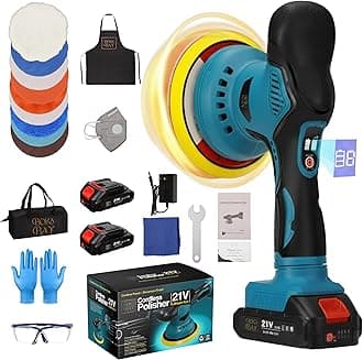 Cordless Car Buffer Polisher Kit with 21V 2x2000mAh Batteries & 9 Pcs Attachments, Car Polisher with 8 Variable Speed 2800-5500RPM, Orbital Polisher for Detailing, Sanding, Scratch Removing