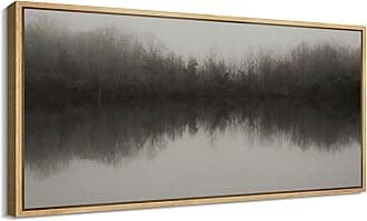 SIGNFORD Extra Large Framed Canvas Print Wall Art Misty Lake Serene Landscape Illustrations Modern Art Calm Warm for Living Room, Bedroom, Office - 60"x30"