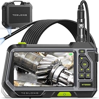 Teslong Dual Lens Borescope with Monitor, Newest 5inch HD LCD Screen Industrial Endoscope with 5.5mm Direct View Camera and Side View Camera, Waterproof Flexible Probe, LED Lights and Toolbox(3m)