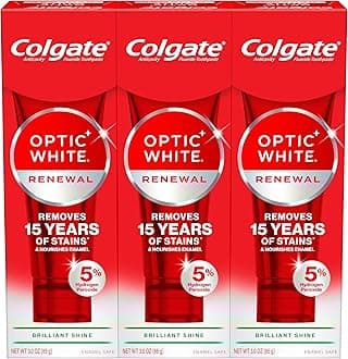 Optic White Renewal Teeth Whitening Toothpaste, Whitening Fluoride Toothpaste, Effectively Removes Tea, Coffee, and Wine Stains, Made with Hydrogen Peroxide, Brilliant Shine, 3 Pack, 3.0 oz