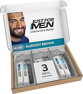 Just For Men Mustache & Beard, Beard Coloring for Gray Hair, With Biotin Aloe and Coconut Oil for Healthy Facial Hair - Darkest Brown, M-50 (Pack of 3, Ecomm Friendly Packaging)
