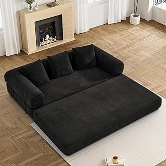 Convertible Sleeper Sofa Bed with Pillow, 4-in-1 Corduroy Folding Mattress Couch with Fixed-Shape Frame, Futon Fold Out Floor Sofa Cama Lounge Couch for Living Room Bedroom Studio, Black