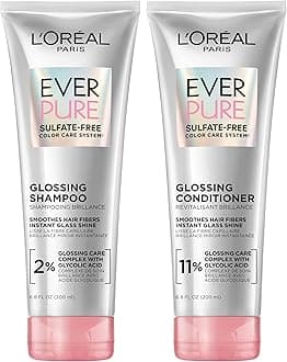 L'Oreal Paris Glossing Sulfate Free Shampoo and Conditioner Set with Glycolic Acid, Hair Care for Lasting Shine and Smoothness for Dull, Dry Hair, EverPure, 1 Kit