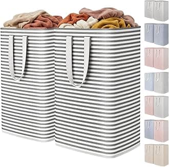 Lifewit 2 Pack Laundry Hamper Large Collapsible Laundry Baskets, Freestanding Waterproof Clothes Hamper with Easy Carry Handles in Laundry Room Bedroom Bathroom College Dorm for Adults, Black, 2 x 80L