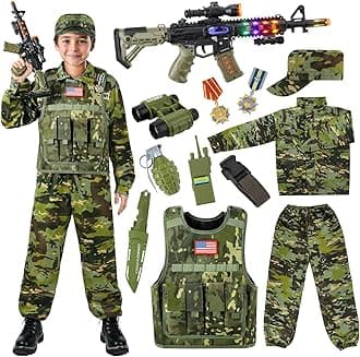 Metemot Kids Army Costume for Boys, Military Soldier Costume with Army Toys, Boys Halloween Costume with Camouflage Vest, Solider Boy Dress up age 3-12…