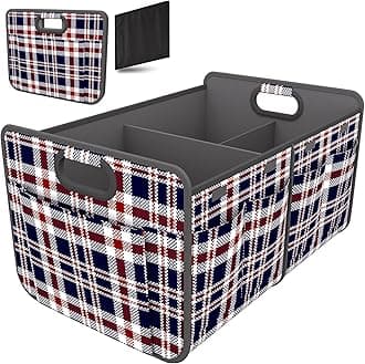 Homeve Trunk Organizer, Car Storage, Reinforced Handles, Collapsible Multi-Compartment Car Organizers, Foldable, Waterproof, 600D Oxford Polyester (Navy Blue Ripple, 2 Compart)