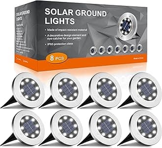 FLOWood Solar Lights Outdoor Garden, 8 H Working 600mAh Solar Floor Lights Outdoor Solar Ground Lights IP65 Waterproof 8 LED Solar Path Lights for Garden Lawn Pathway Patio White 8 Pieces