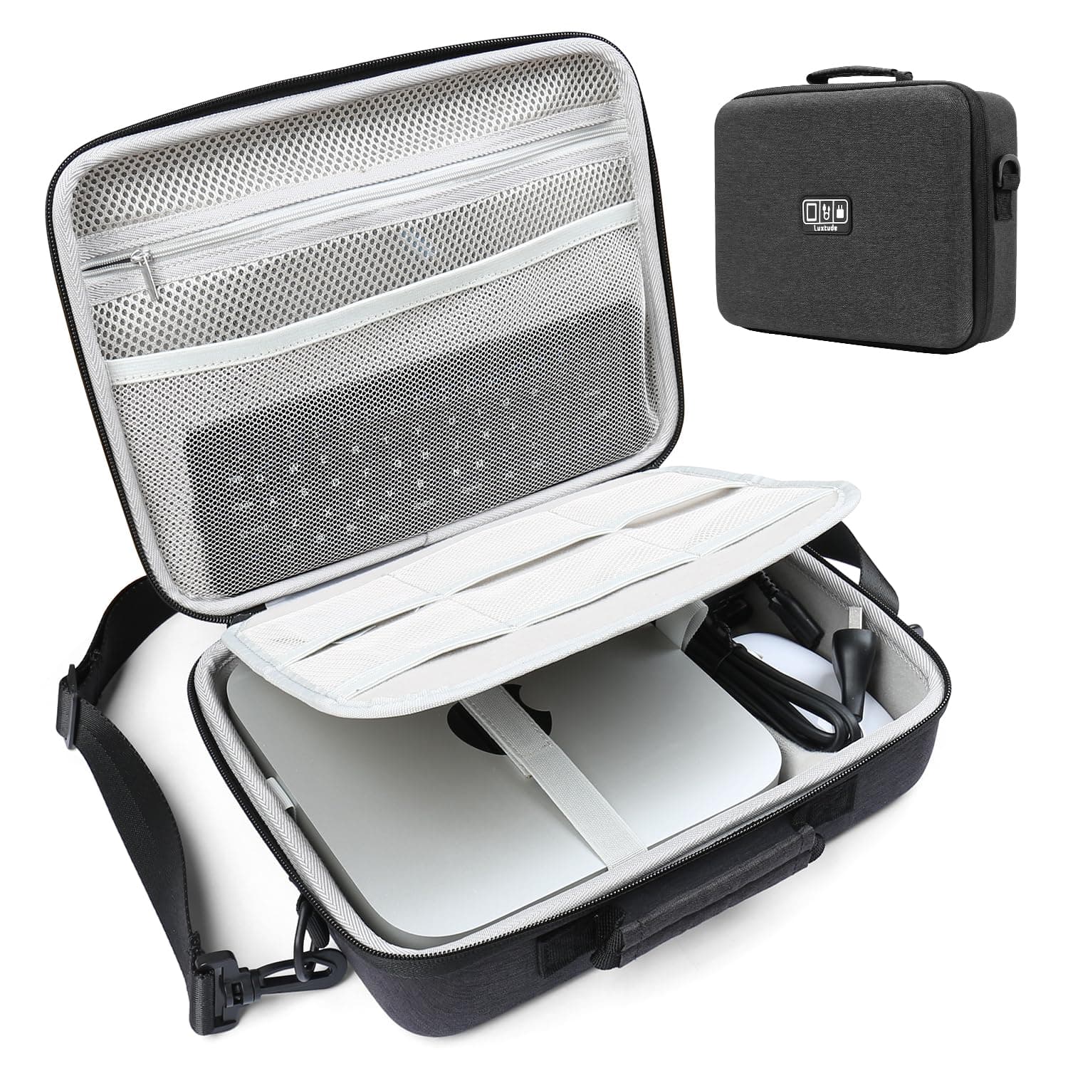 LuxtudeHard Mac Case for Mac Mini M2/M1 & Previous Models - Travel Case for Keyboard, Magic Mouse & Accessories