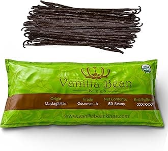 Vanilla Bean Kings 50 Organic Madagascar Beans. Whole Grade A Pods for Extract and Baking