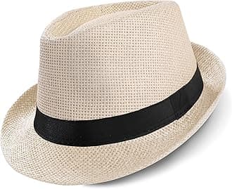 Straw Trilby Fedora Hat for Men-1920s Felt Panama Hat Short Brim Summer Cap with Ribbon