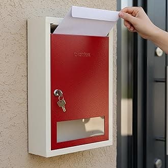 All in 1 Multipurpose Big Size Letter/Complaint/Suggestion/Donation Box with Lock - Table Top or Wall Mount (Red & Ivory)