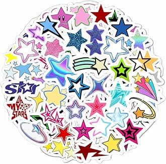 BulbaCraft Star Stickers Y2K - Small Star Stickers and Decals, Y2K Stickers - Gold, Silver, Pink, Yellow, Black Star Stickers - Star Party Decorations and Supplies, Star Party Favors, Star Party Decor