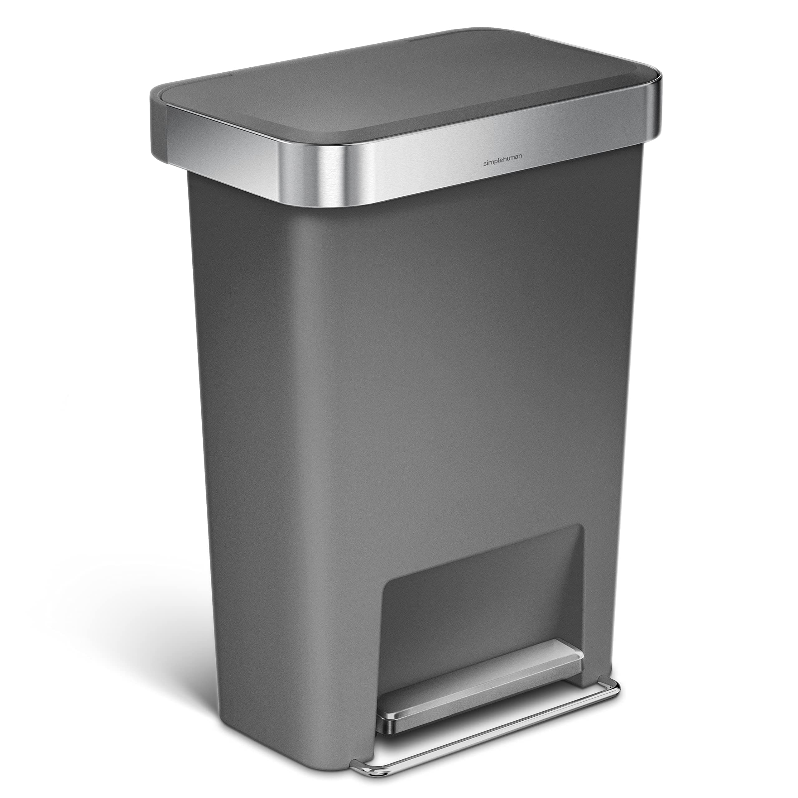45 Liter / 12 Gallon Rectangular Kitchen Step Trash Can with Soft-Close Lid, Grey Plastic