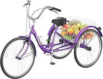 Adult Tricycle with Large Basket 24/26 Inch, Stable 3-Wheel Cruise Bicycle for Shopping, Beach and City Trike Perfect for Men, Women, Seniors
