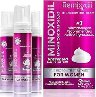 Minoxidil for Women | 5% Minoxidil For Women Hair Growth | Hair Regrowth Treatment | Unscented Topical Foam | Dermatologist Recommended | Clinically Proven Formula | 3 Month Supply