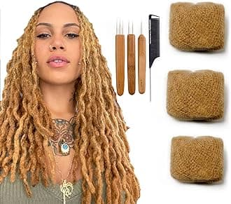 Tight Afro Bulk 100 ％ Human Hair for Draedlock Extensions, Repair Locs, Twists and Braids (8 Inch, #27 Honey Blonde, 3 Bundles with Crochet Needle Set and Rat Tail Comb)