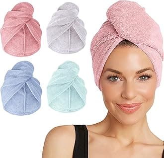 4-Pack Microfiber Hair Towel for Beauty, Travel, Gifting - Hair Wrap Turban for Straight, Wavy & Curly Hair - Premium Personal Care - Pink, Purple, Blue & Aqua
