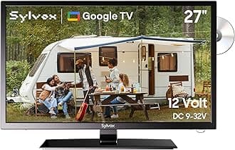 – SYLVOX 27 inch Smart TV, FHD 1080P Caravan TVs with DVD Player, Google TV Compatible, Voice Control, HiFi Speaker, AC/DC, Wide Voltage, DVB-T2/C/S2, HDMI USB, 12V Television for Motorhomes, Campervan