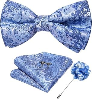 DiBanGu Silk Paisley Bow Tie for Men with Pocket Square Lapel Pin Cufflinks Pre-tied Bowtie Set for Wedding Party Prom