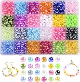 ELECDON 1200Pcs Pearl Beads, 7mm 24 Colors Multicolor Pearl Beads Loose Spacer Beads with Hole for Jewelry Making, Round Rainbow Pearl Beads for DIY Craft Bracelet Necklace Earrings