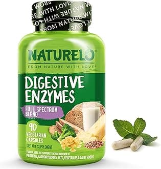 NATURELO Digestive Enzymes Supplement - Full Spectrum Support with a Broad Blend of 15 Enzymes Plus Ginger - Supports Bloating Relief and Easy Digestion - 90 Vegan Capsules