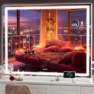 Hasipu Vanity Mirror with Lights, 100 x 75cm LED Makeup Mirror, Lighted Make up Mirrors with Dimmable 3 Modes, Touch Screen Control Vanity Mirrors Square White